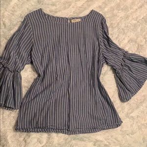 Denim and White Striped Top with Bell Sleeves